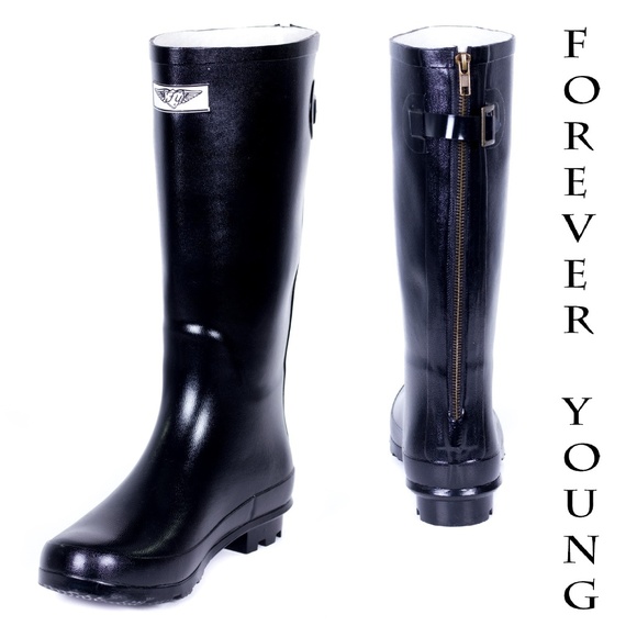 Women Tall Matte Zipper Rainboots, #1412, Black